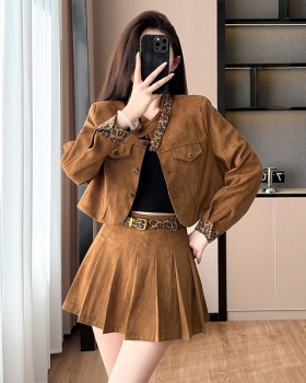 Fashion autumn short suede short skirt a set for women
