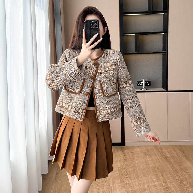 Retro jacket autumn skirt 2pcs set for women