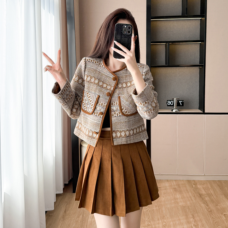 Retro jacket autumn skirt 2pcs set for women