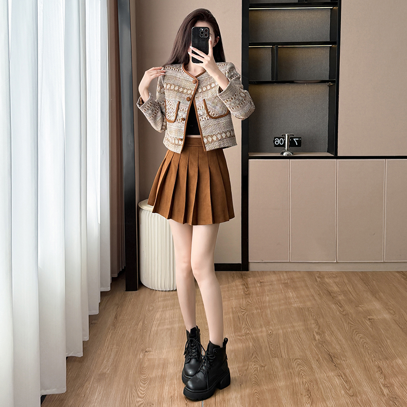 Retro jacket autumn skirt 2pcs set for women