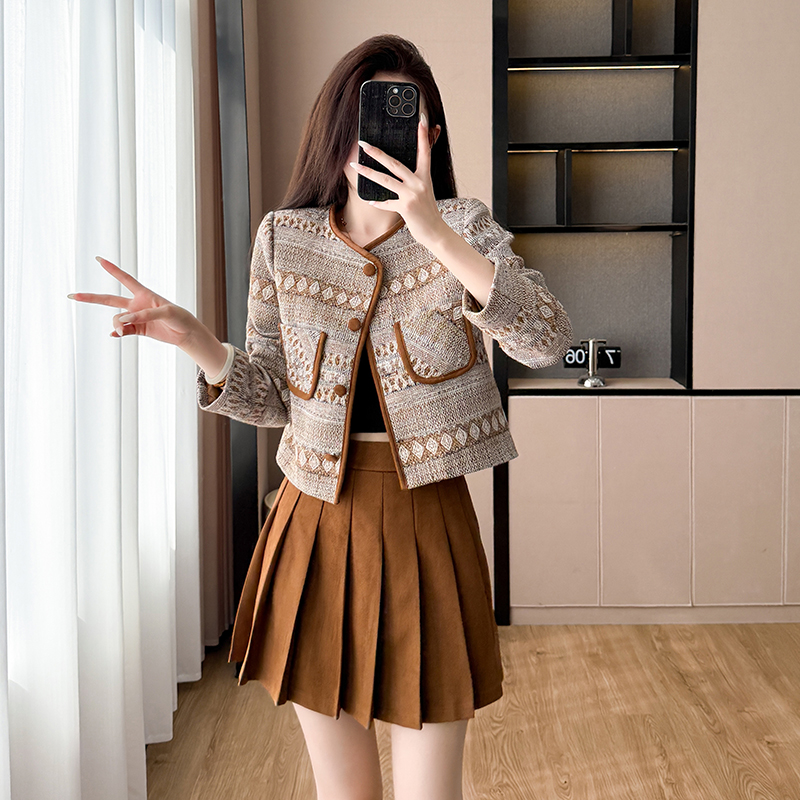 Retro jacket autumn skirt 2pcs set for women