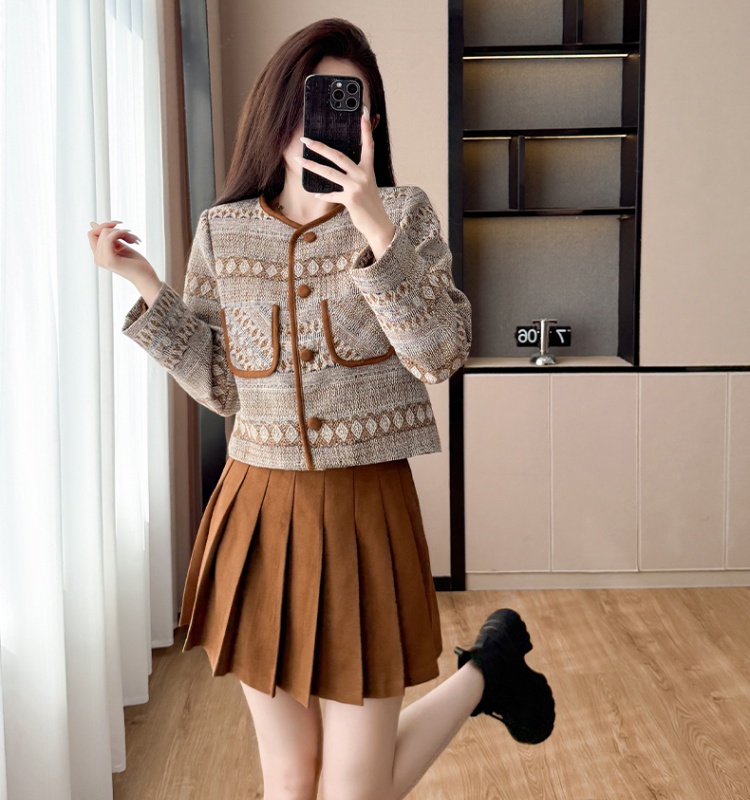 Retro jacket autumn skirt 2pcs set for women