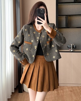 Round neck sequins coat autumn skirt 2pcs set for women