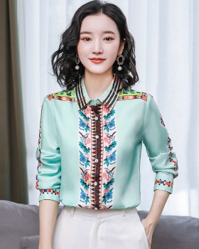 Autumn real silk shirt retro Western style tops for women