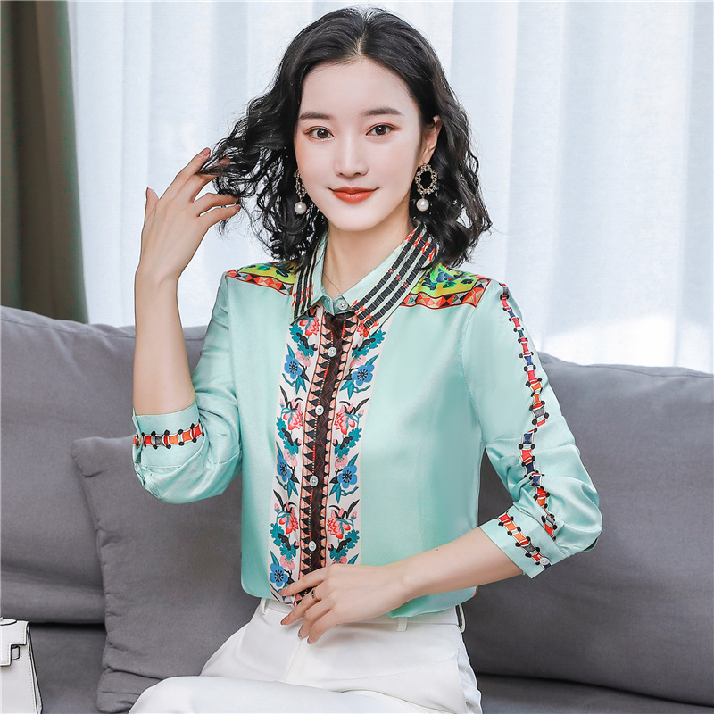 Autumn real silk shirt retro Western style tops for women