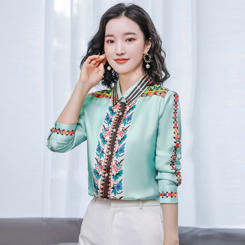 Autumn real silk shirt retro Western style tops for women