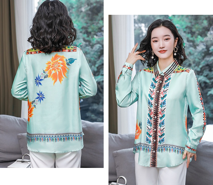 Autumn real silk shirt retro Western style tops for women