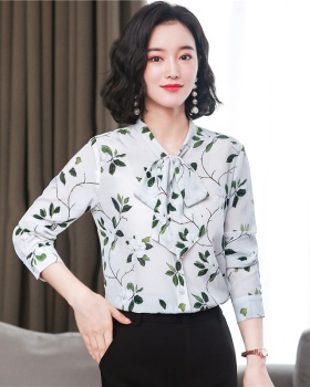 Temperament real silk autumn shirt silk floral tops