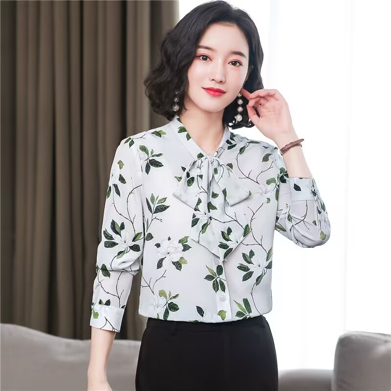 Temperament real silk autumn shirt silk floral tops