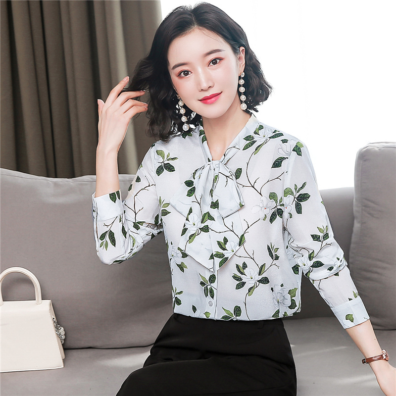 Temperament real silk autumn shirt silk floral tops