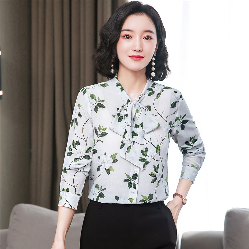 Temperament real silk autumn shirt silk floral tops