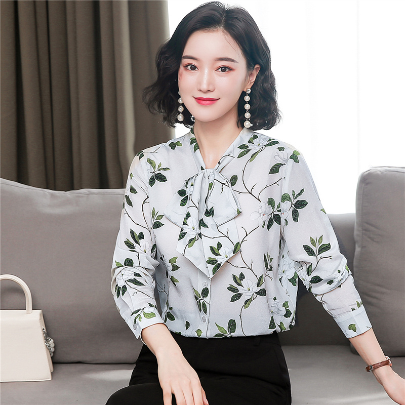 Temperament real silk autumn shirt silk floral tops