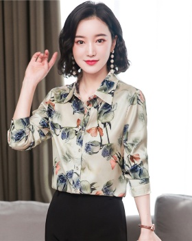 Fashion long sleeve tops silk printing shirt for women