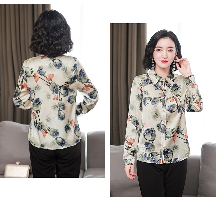 Fashion long sleeve tops silk printing shirt for women