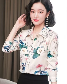 Middle-aged silk tops autumn shirt for women
