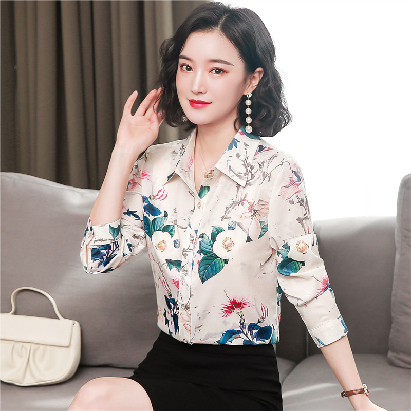 Middle-aged silk tops autumn shirt for women
