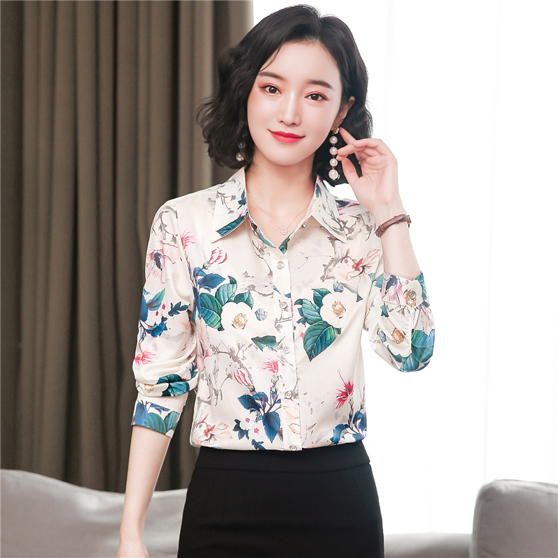 Middle-aged silk tops autumn shirt for women