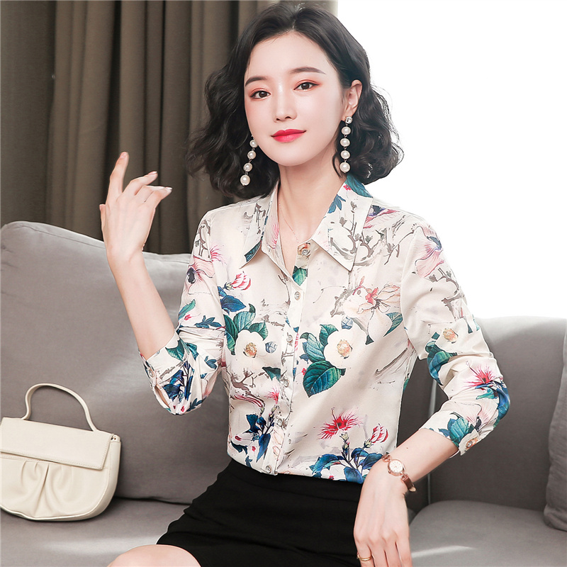 Middle-aged silk tops autumn shirt for women