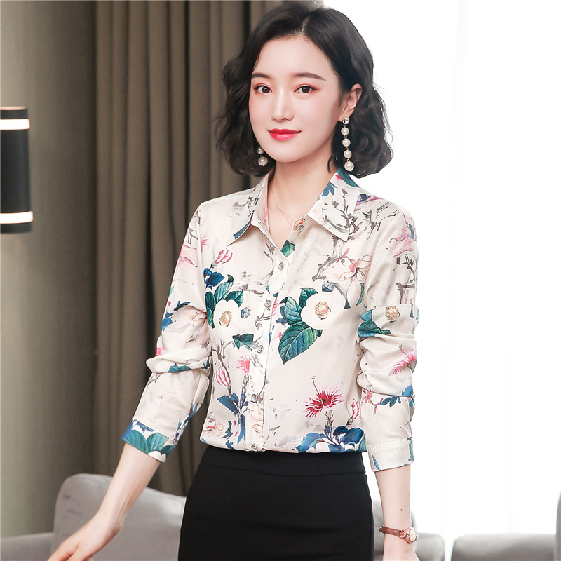 Middle-aged silk tops autumn shirt for women