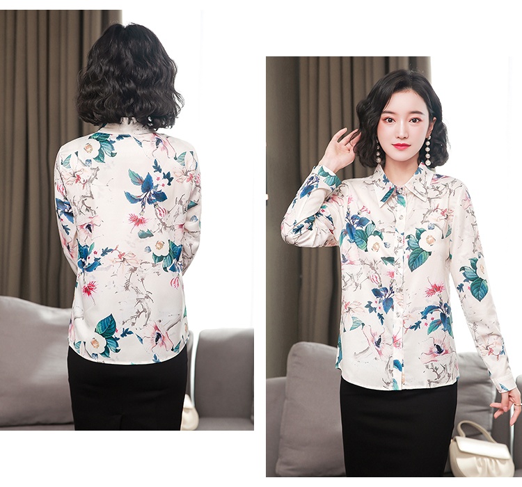 Middle-aged silk tops autumn shirt for women