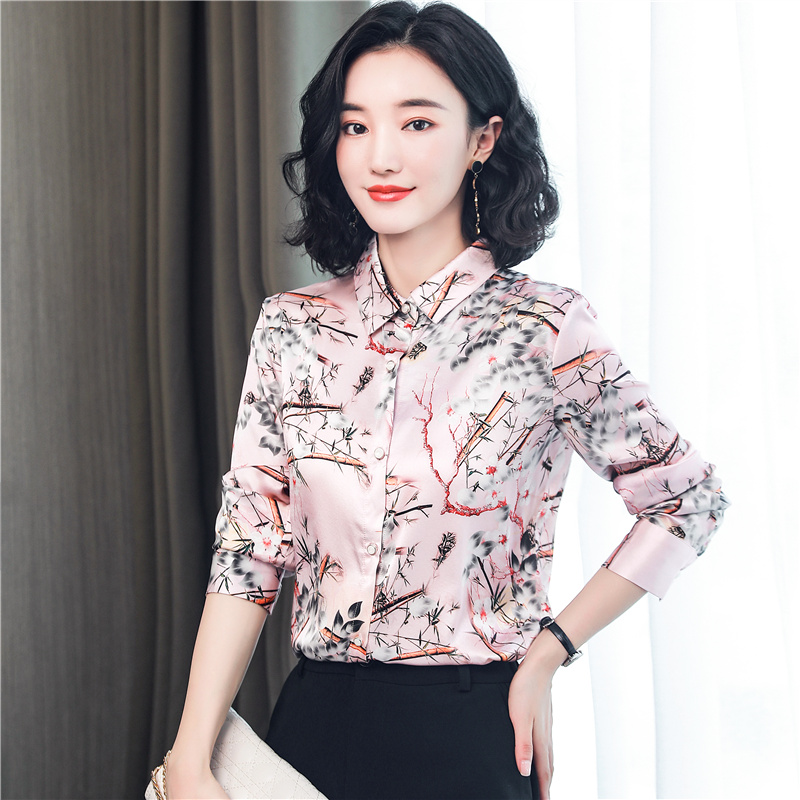 Autumn fashion shirt slim real silk tops for women