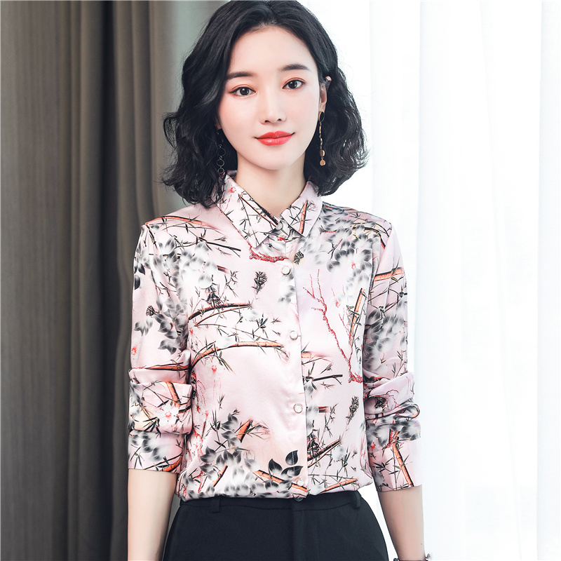 Autumn fashion shirt slim real silk tops for women