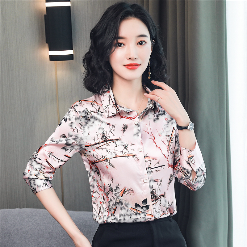 Autumn fashion shirt slim real silk tops for women