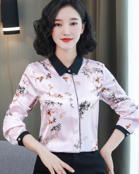 Satin silk real silk tops long sleeve fashion autumn shirt