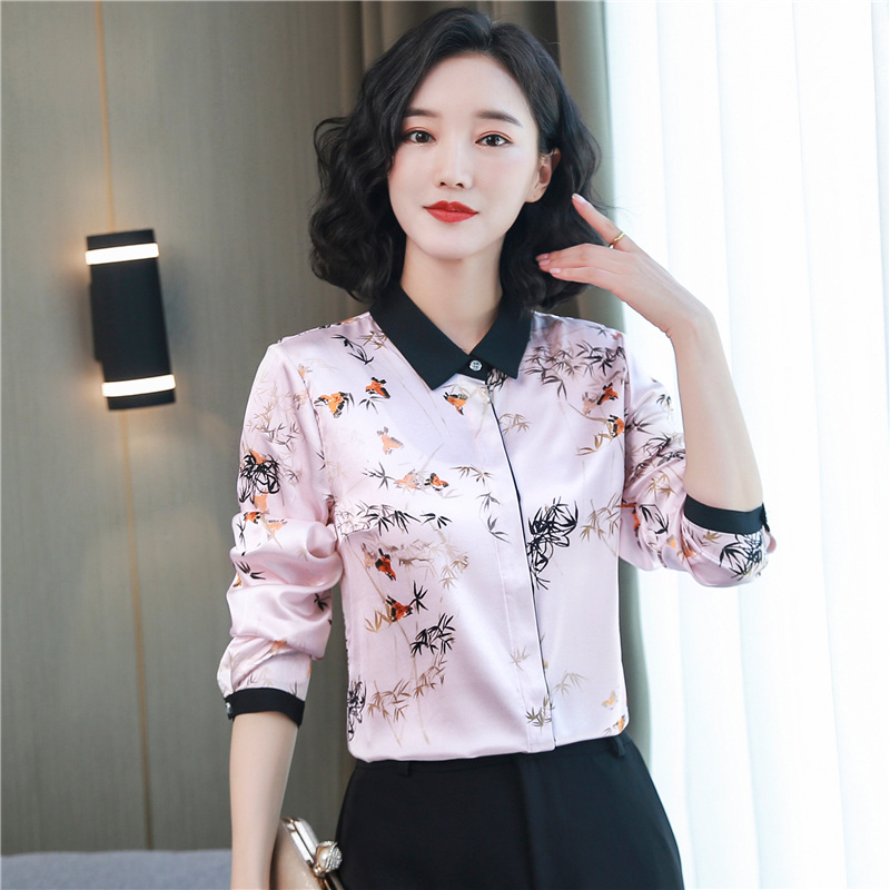 Satin silk real silk tops long sleeve fashion autumn shirt