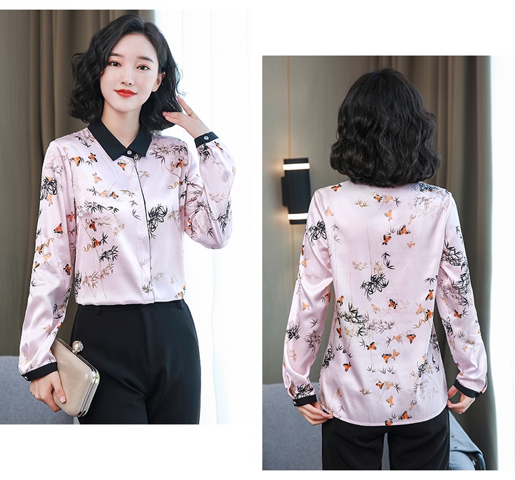 Satin silk real silk tops long sleeve fashion autumn shirt