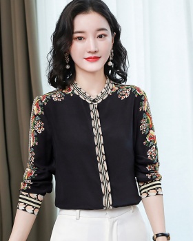 Real silk printing shirt long sleeve tops for women