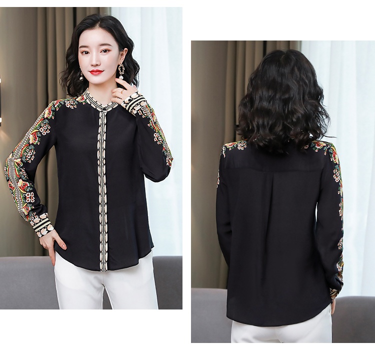 Real silk printing shirt long sleeve tops for women