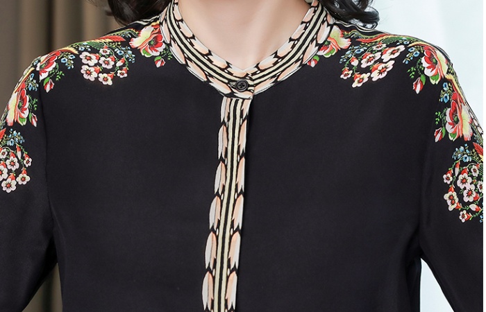 Real silk printing shirt long sleeve tops for women