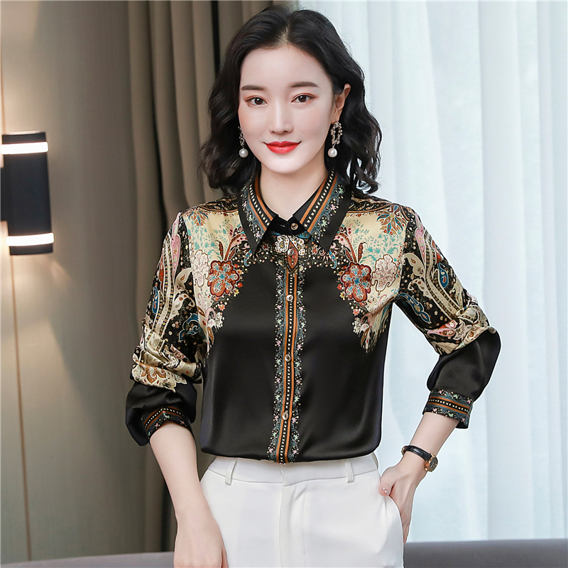 Long sleeve tops real silk small shirt for women