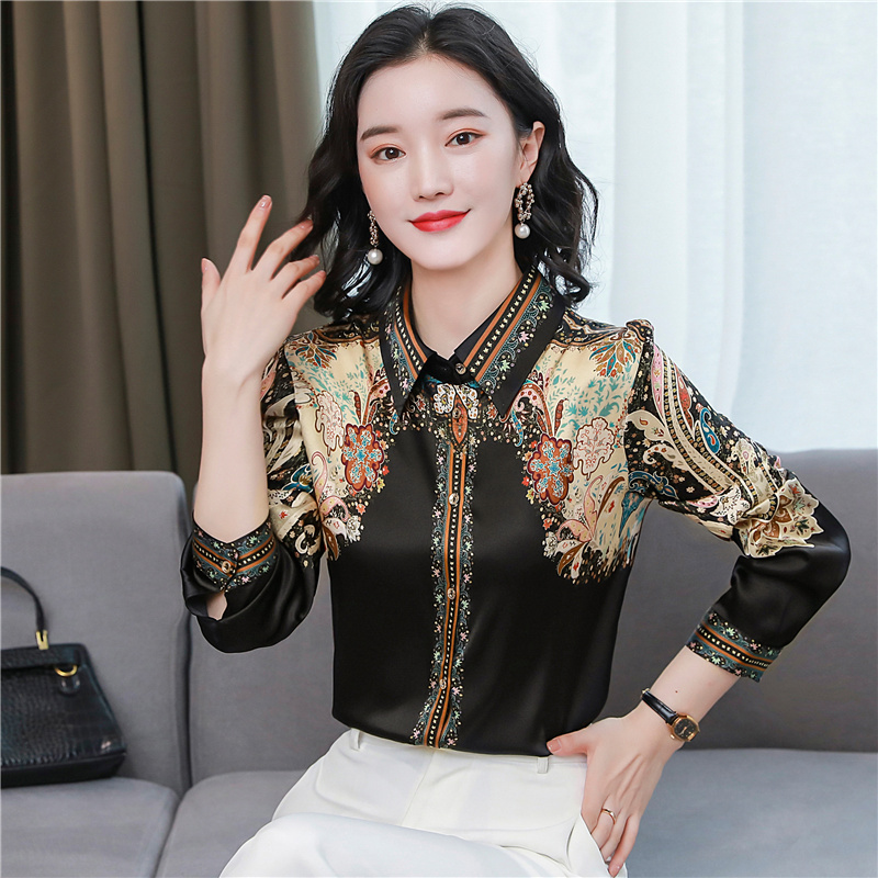 Long sleeve tops real silk small shirt for women