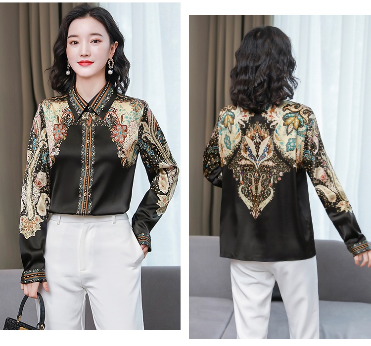 Long sleeve tops real silk small shirt for women