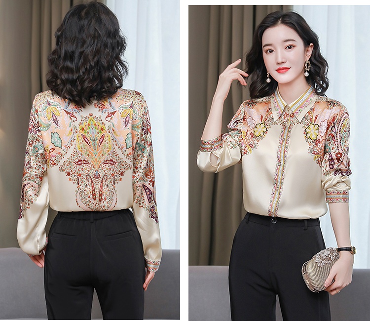 Long sleeve tops real silk small shirt for women