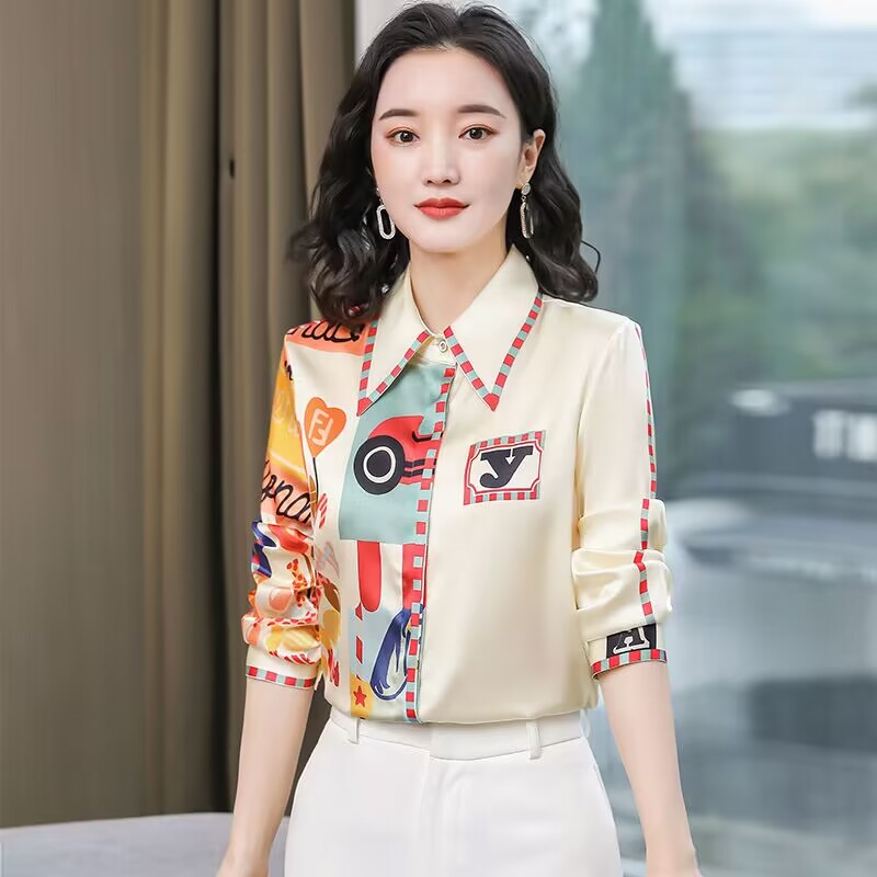 Autumn Western style silk real silk fashion shirt for women