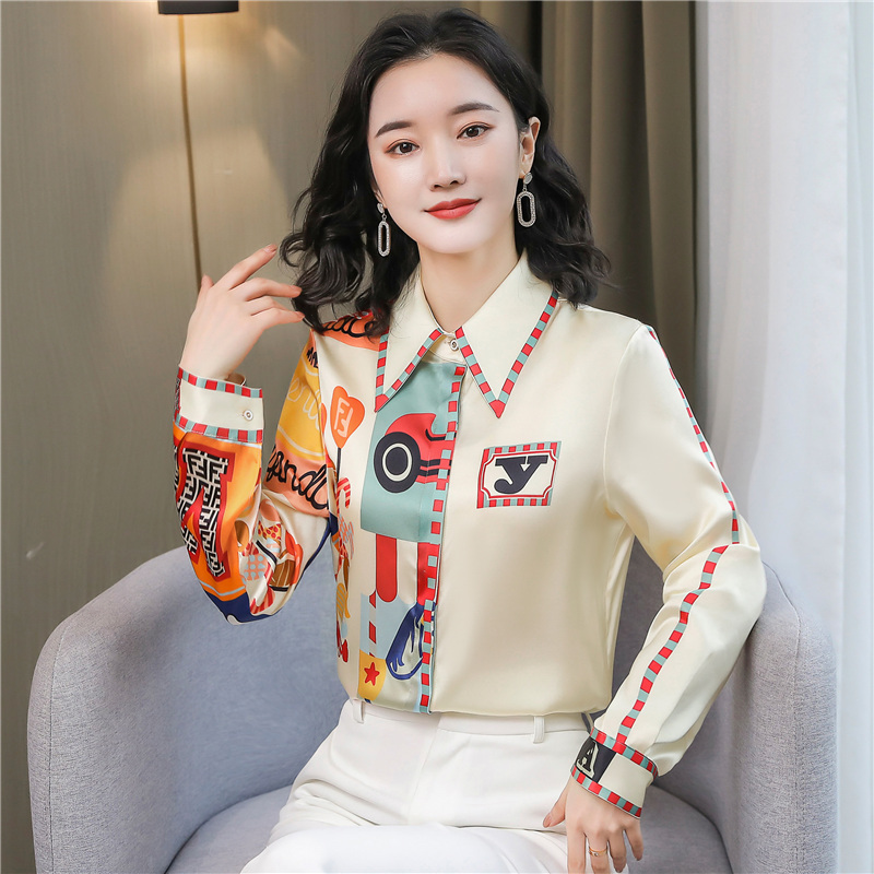 Autumn Western style silk real silk fashion shirt for women