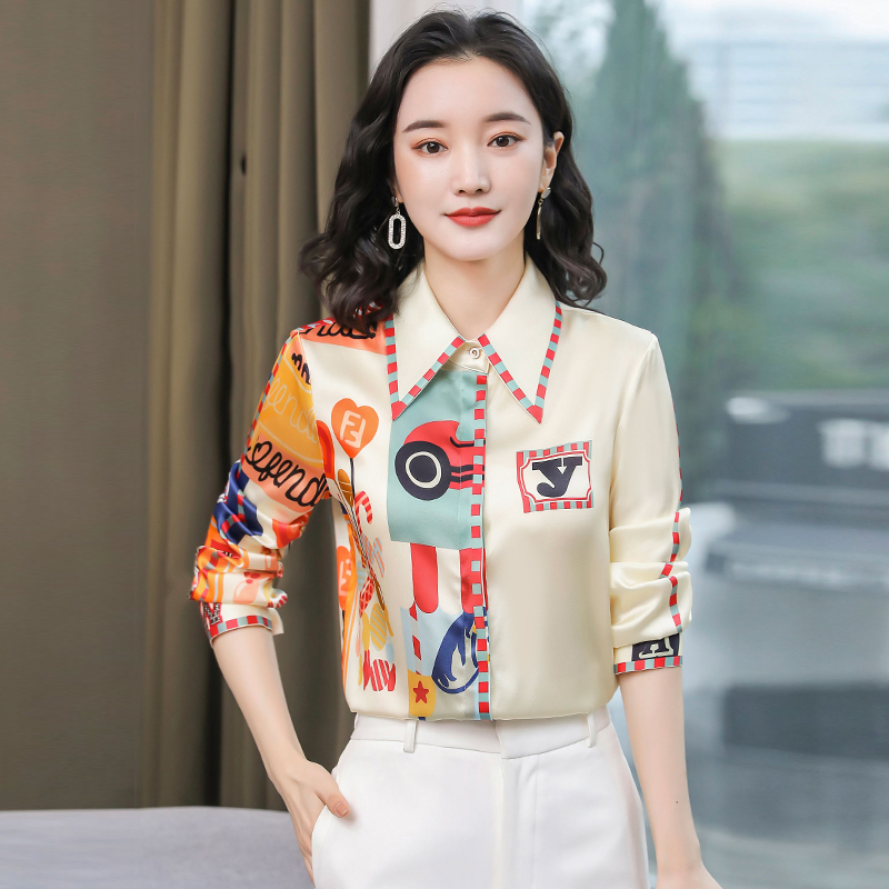 Autumn Western style silk real silk fashion shirt for women