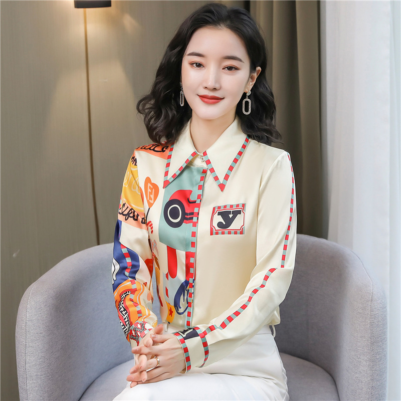 Autumn Western style silk real silk fashion shirt for women