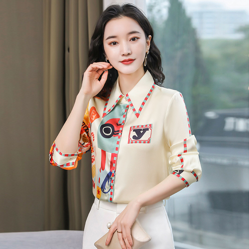 Autumn Western style silk real silk fashion shirt for women