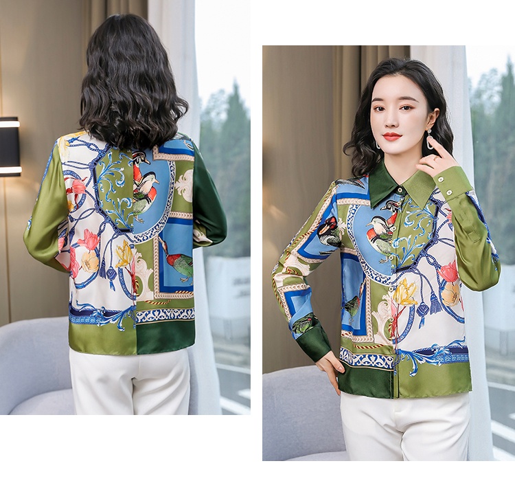 Lapel mixed colors real silk tops satin silk shirt