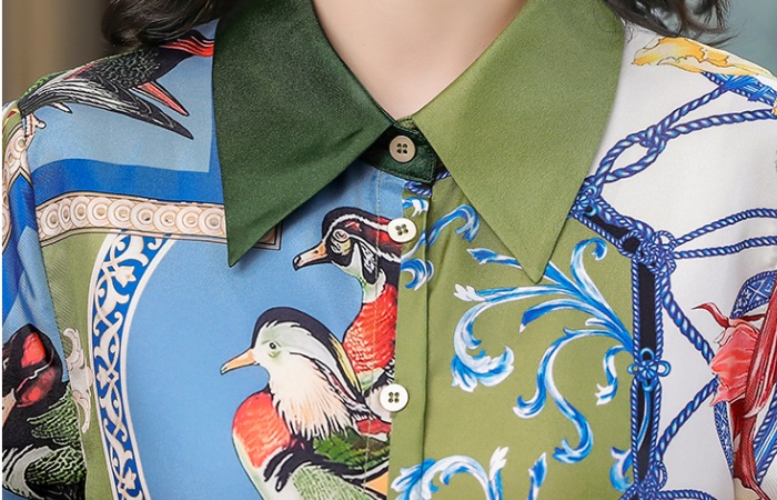 Lapel mixed colors real silk tops satin silk shirt