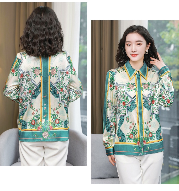 Satin fashion real silk shirt printing silk loose tops