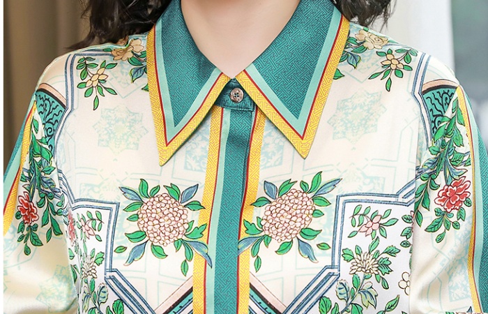 Satin fashion real silk shirt printing silk loose tops