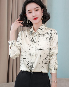 Real silk elegant autumn temperament printing shirt for women
