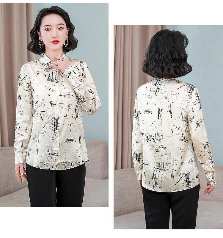 Real silk elegant autumn temperament printing shirt for women