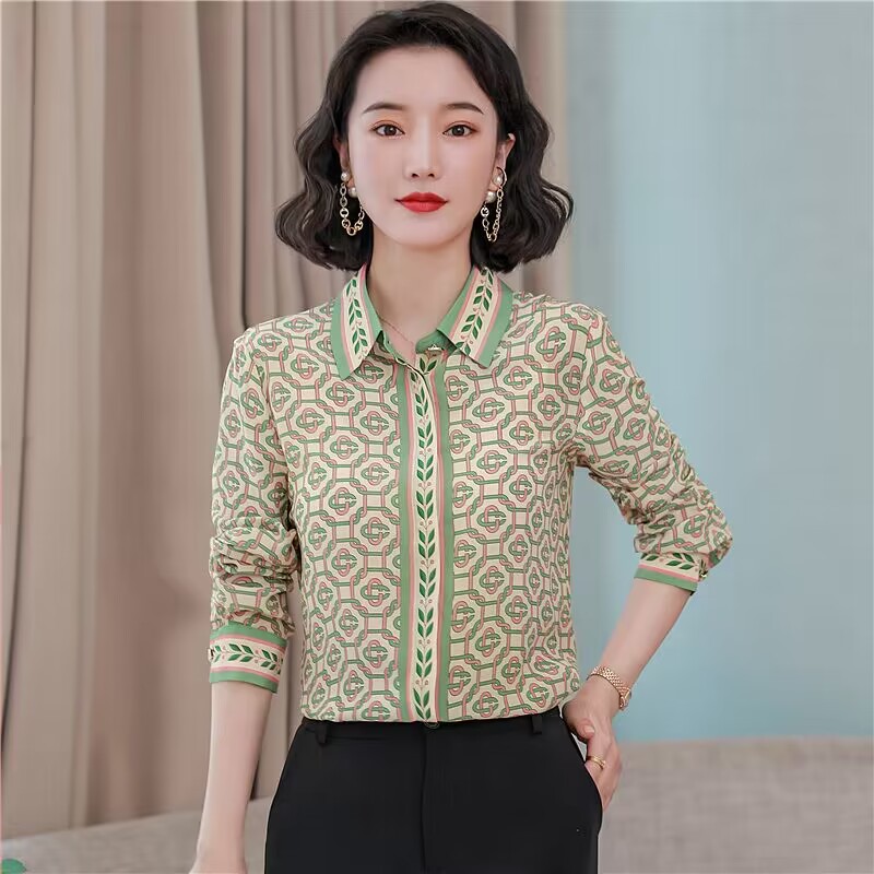 Silk loose tops long sleeve fashion shirt for women