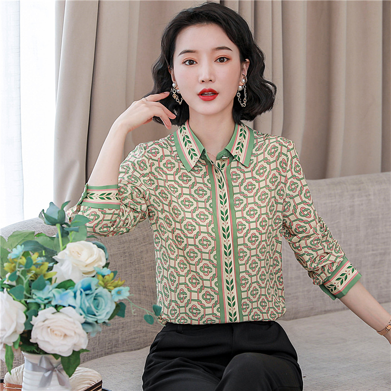 Silk loose tops long sleeve fashion shirt for women